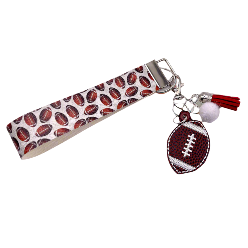Red and White Football Keychain and Wristlet