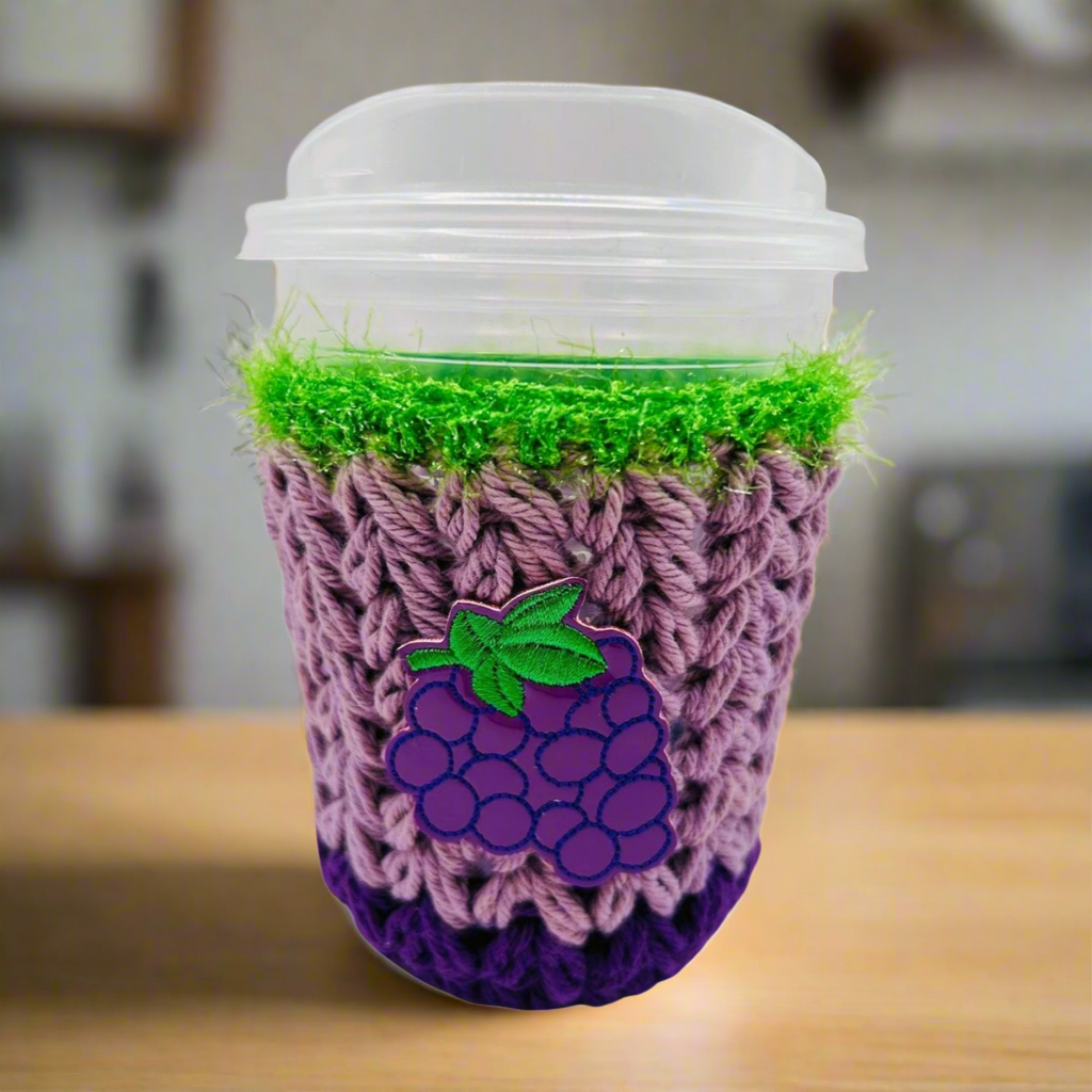 Grape cozy, handmade drink sleeve