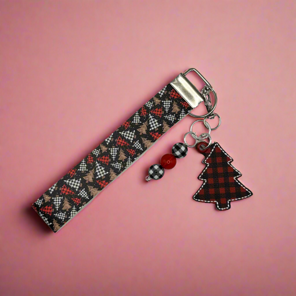Buffalo Plaid Christmas Tree Keychain and Wristlet, handmade keychain wristlet - view 4