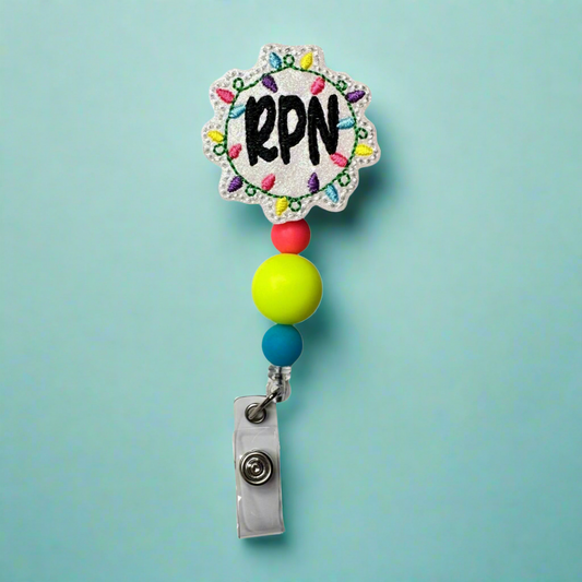 RPN Christmas Lights Beaded Badge Reel
