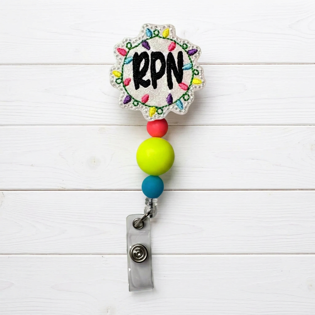 RPN Christmas Lights Beaded Badge Reel, handmade retractable ID badge reel - view 3