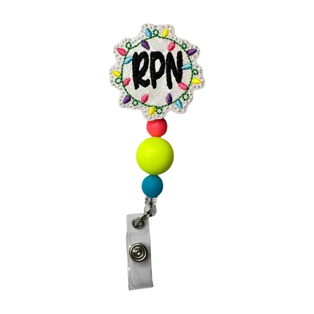 RPN Christmas Lights Beaded Badge Reel