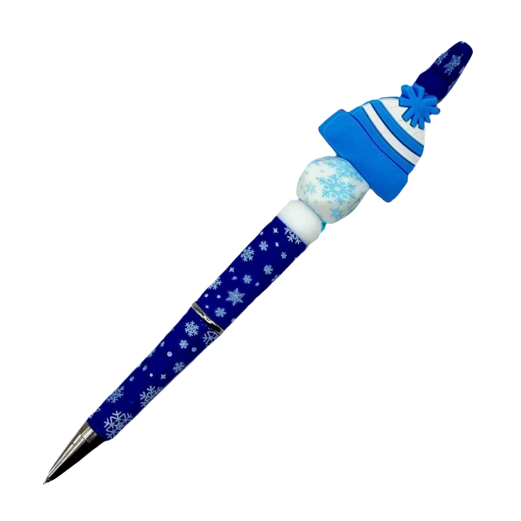 Blue Snow Hat Beaded Pen
