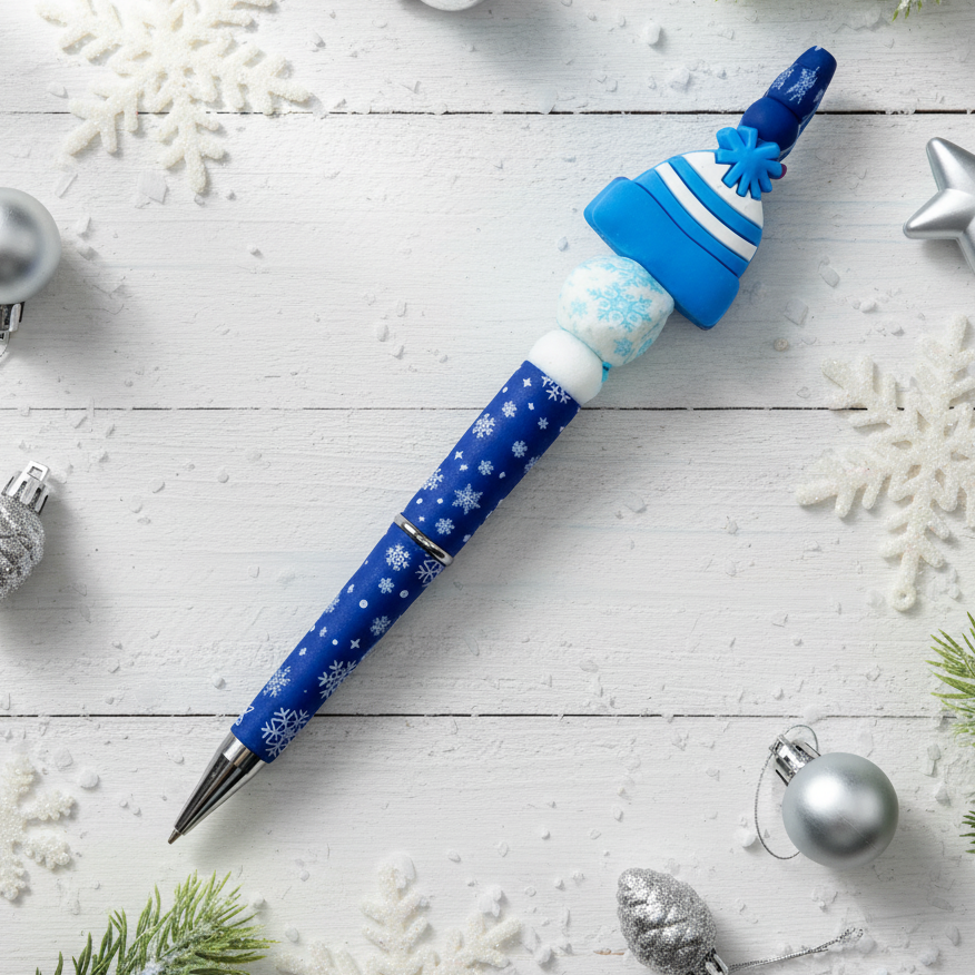 Blue Snow Hat Beaded Pen