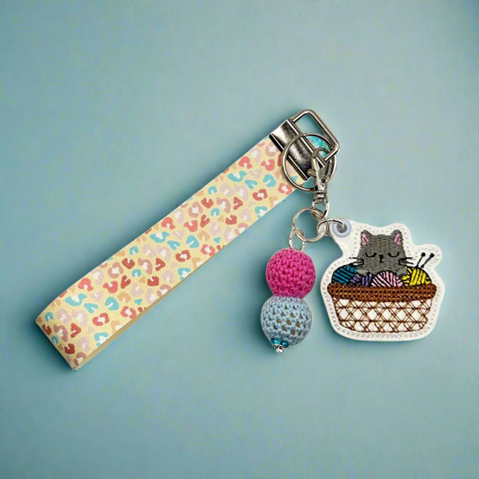 Cat in Basket Keychain and Wristlet
