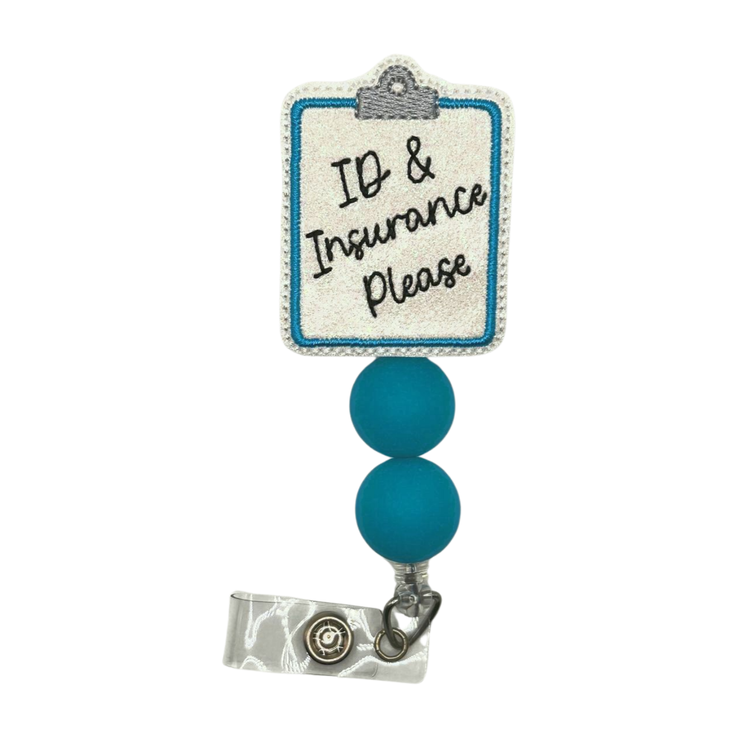 ID & Insurance Please Beaded Badge Reel