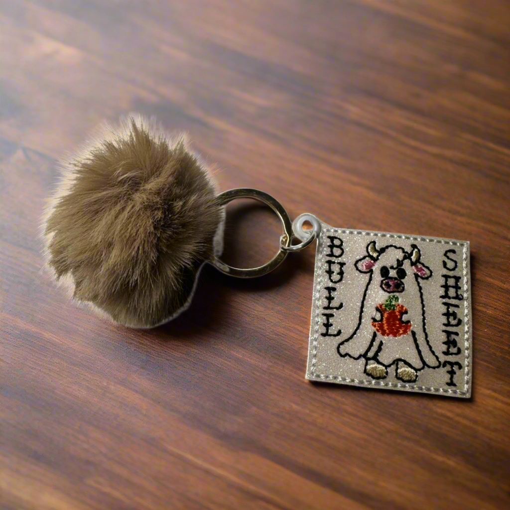 Bull Sheet Pom Pom Keychain