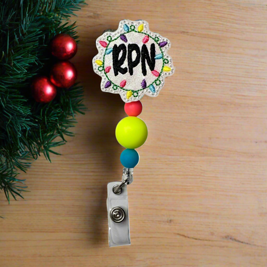 RPN Christmas Lights Beaded Badge Reel