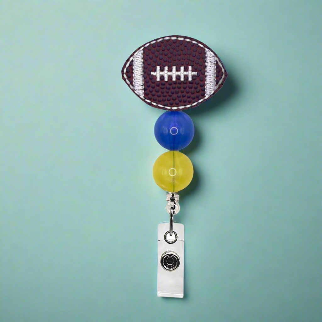 Blue and Yellow Football Badge Reel