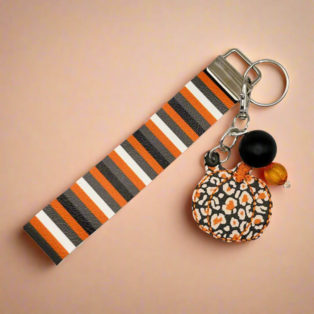 Orange Leopard Pumpkin Keychain and Wristlet