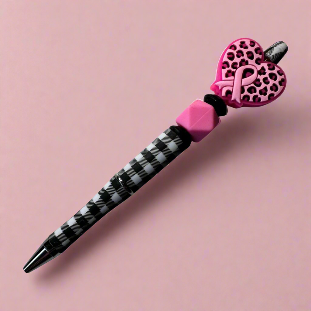 Pink Ribbon Leopard Heart Beaded Pen
