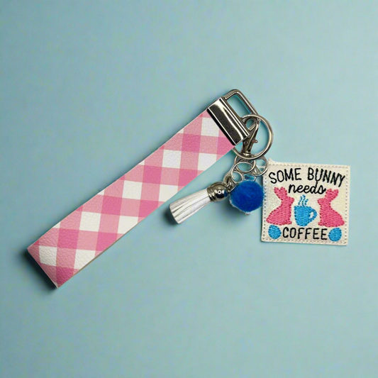 Some Bunny Needs Coffee Keychain and Wristlet