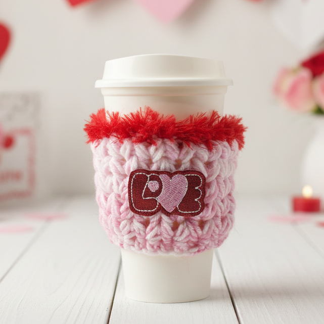 Love Coffee Cozy, handmade drink sleeve