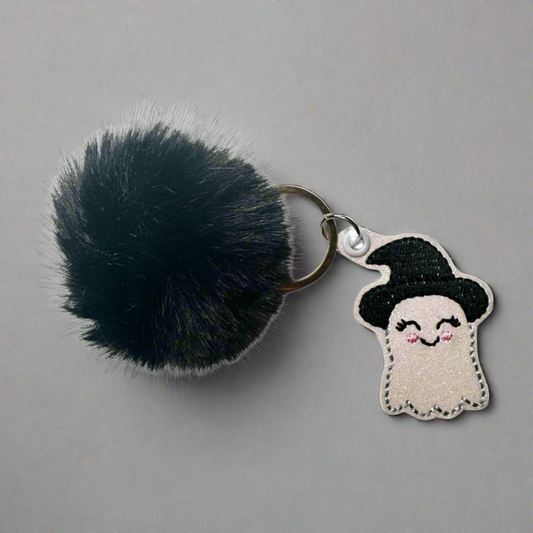 Witchy Ghost Pom Pom Keychain
