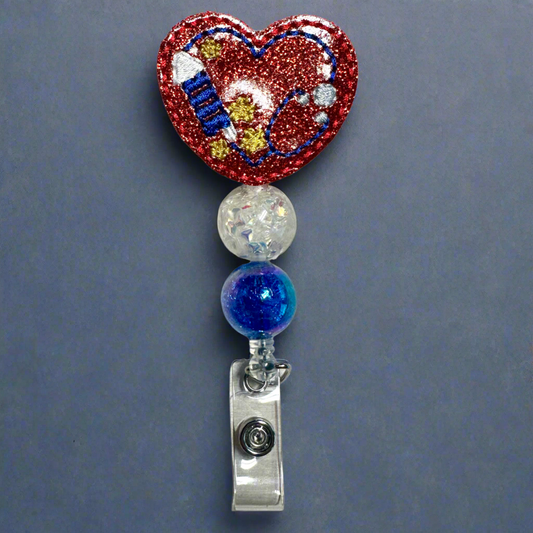 Patriotic Stethoscope Heart Badge Reel