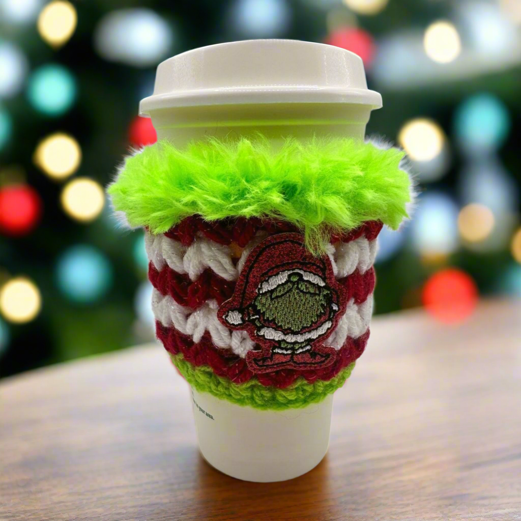 Green Gnome Coffee Cozy, handmade drink sleeve - view 4