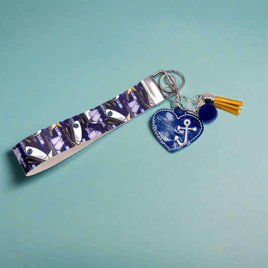 Navy heart Keychain and Wristlet