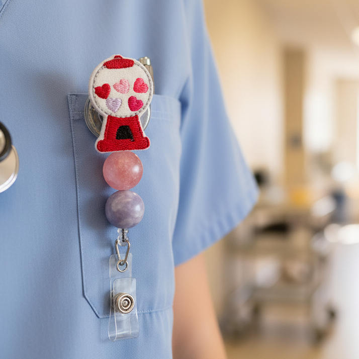 Gumball beaded badge reel