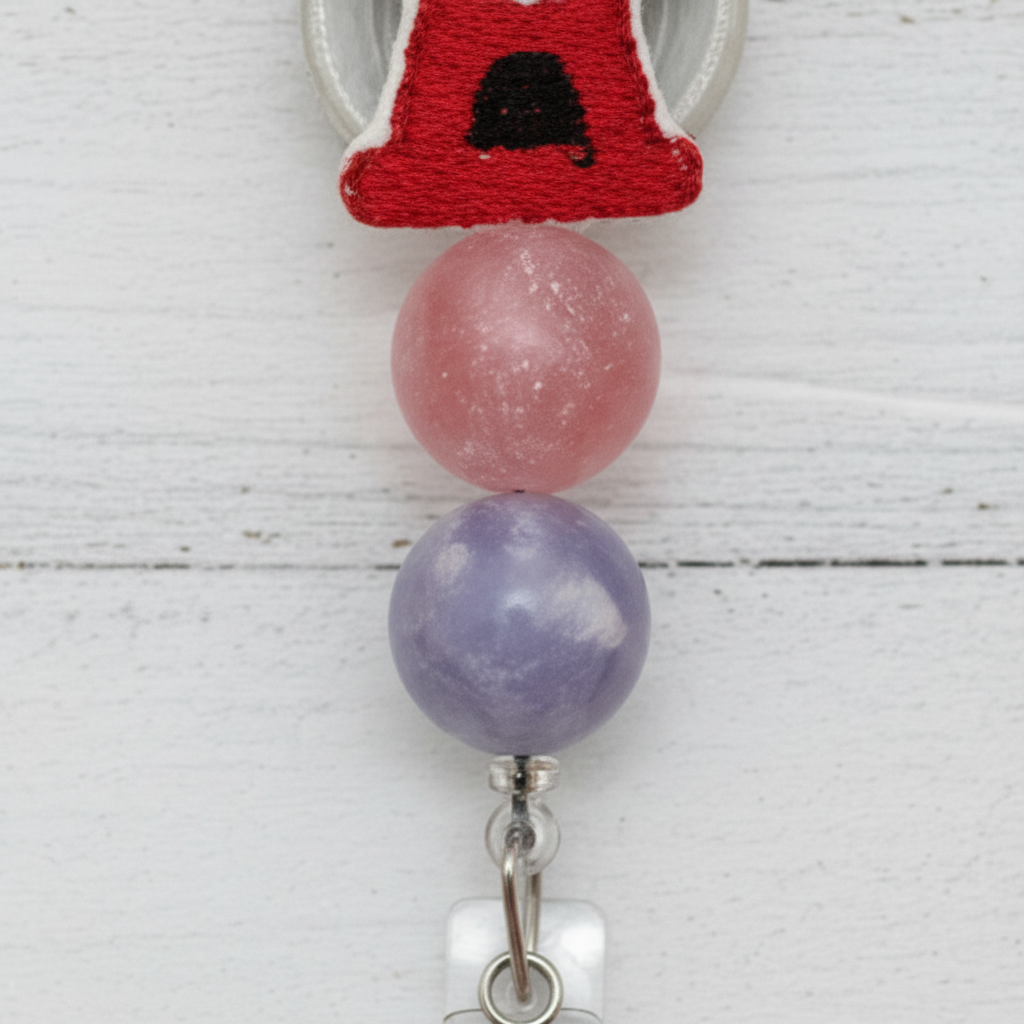 Gumball beaded badge reel, handmade retractable ID badge reel - view 3