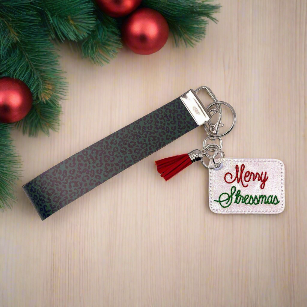 Merry Stressmas Keychain and Wristlet, handmade keychain wristlet - view 2