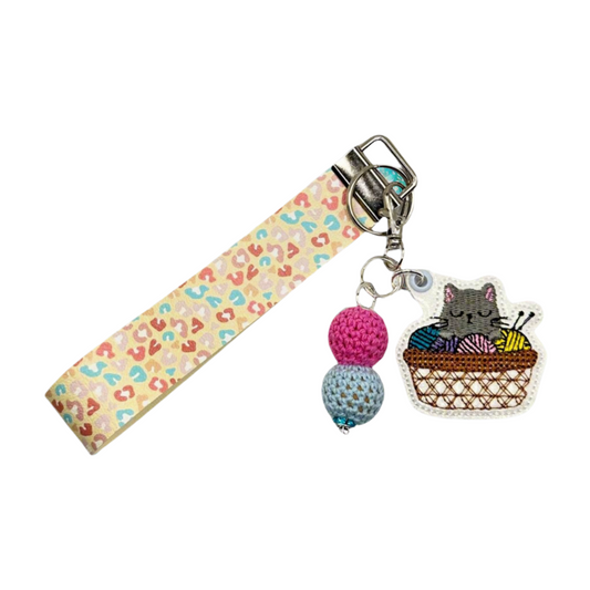 Cat in Basket Keychain and Wristlet