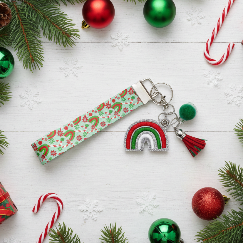 Candy cane Rainbow Keychain and Wristlet, handmade keychain wristlet - view 2