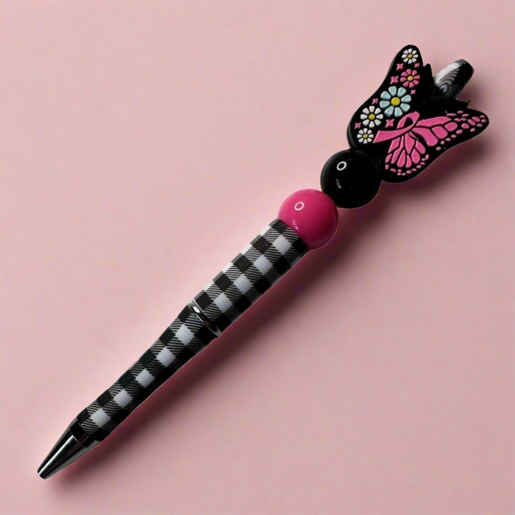 Pink Ribbon Butterfly Beaded Pen