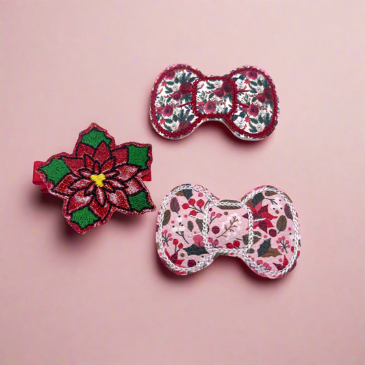 Flower Hair Bow Clip Set