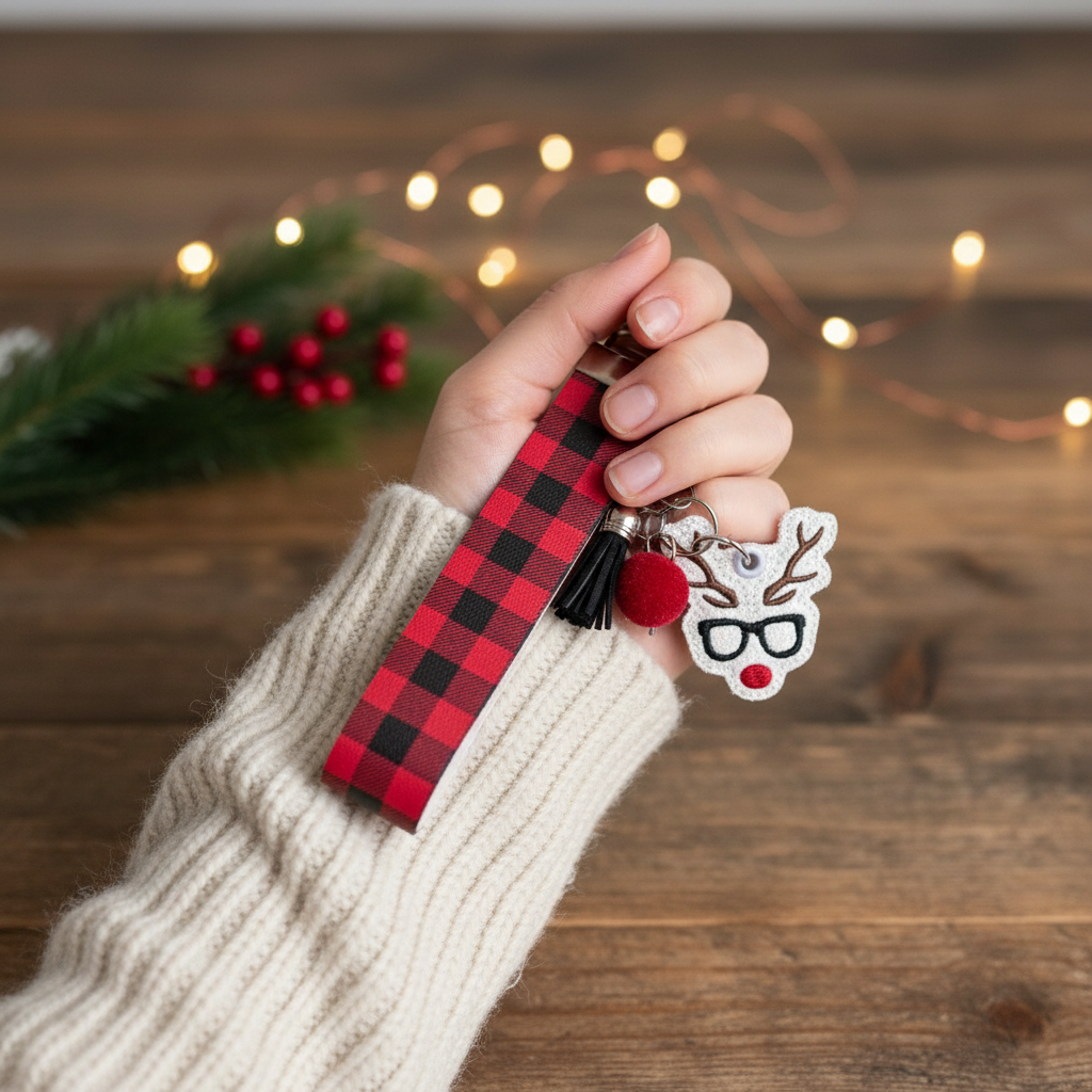 Reindeer with Glasses Keychain and Wristlet