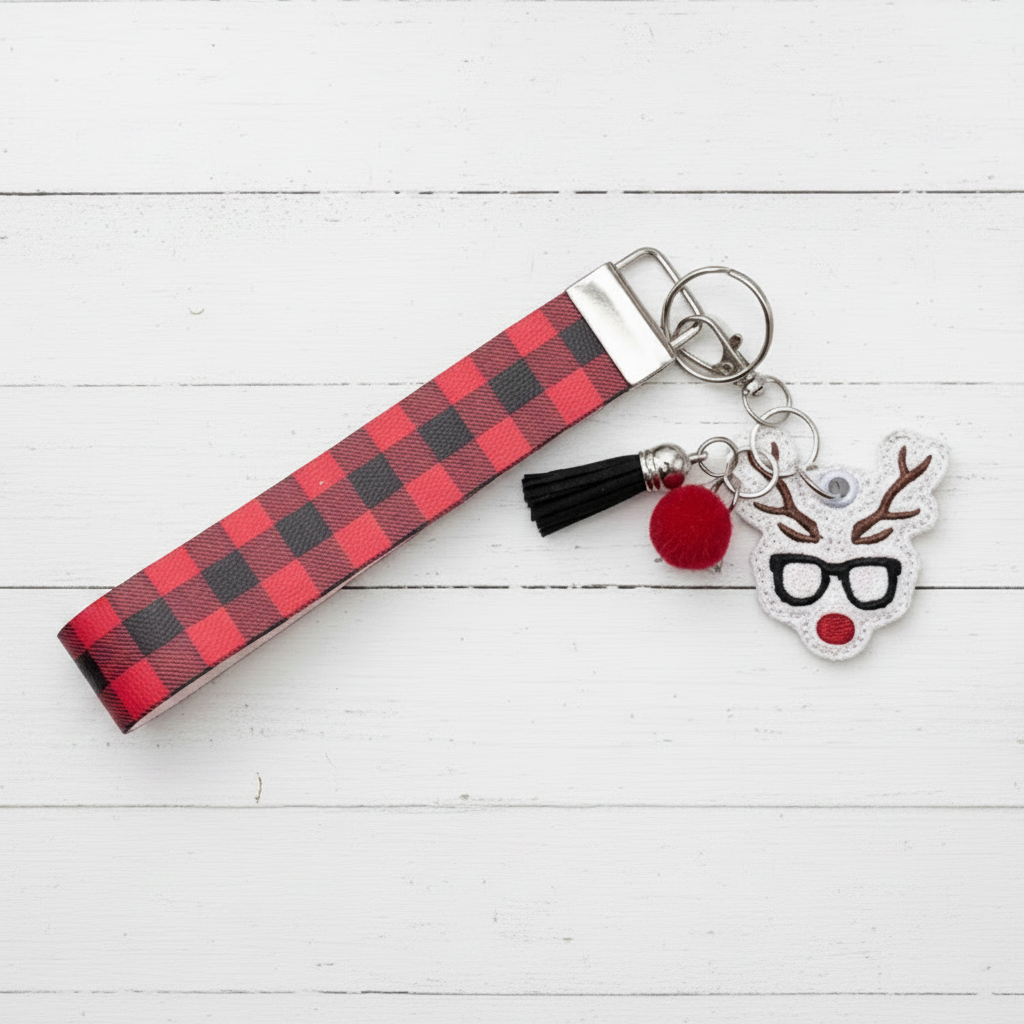 Reindeer with Glasses Keychain and Wristlet