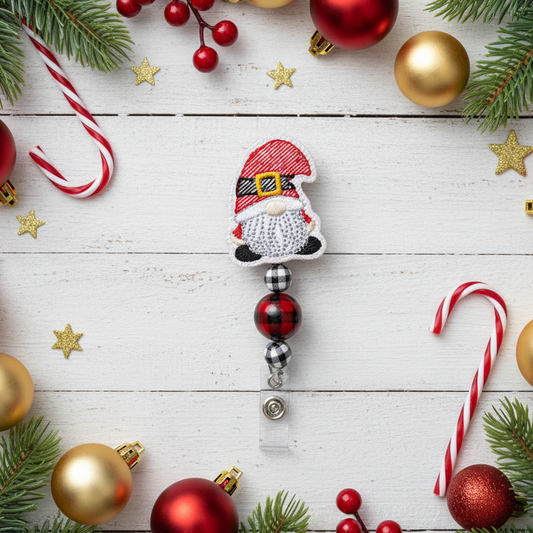 Santa Gnome Beaded Badge Reel