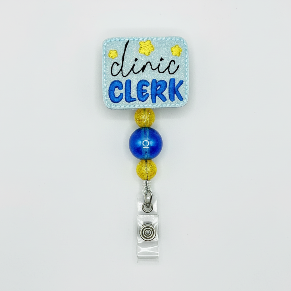 Clinic Clerk badge reel, handmade retractable ID badge reel - view 2