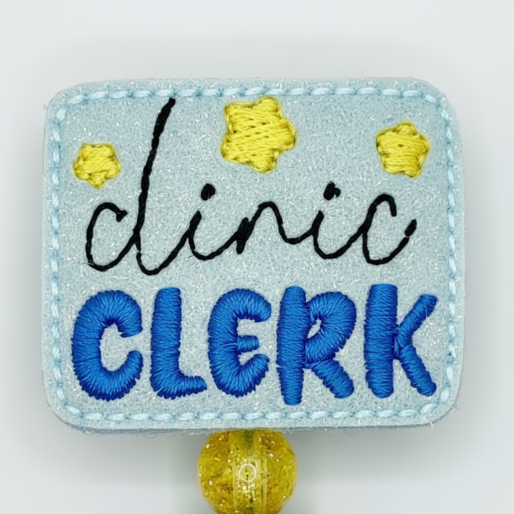 Clinic Clerk badge reel, handmade retractable ID badge reel - view 3