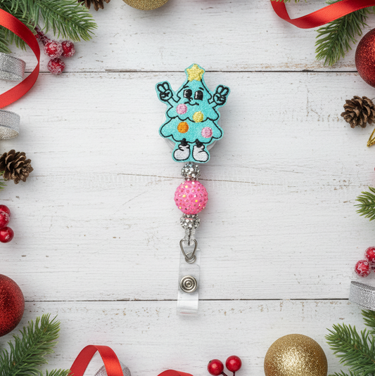 Retro Christmas Tree Badge Reel