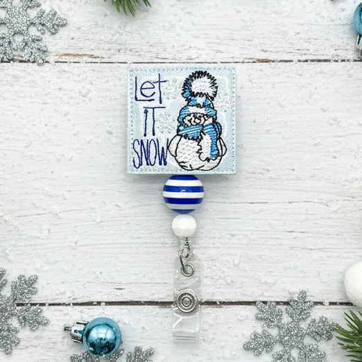Let It Snow Snowman Badge Reel, handmade retractable ID badge reel - view 2