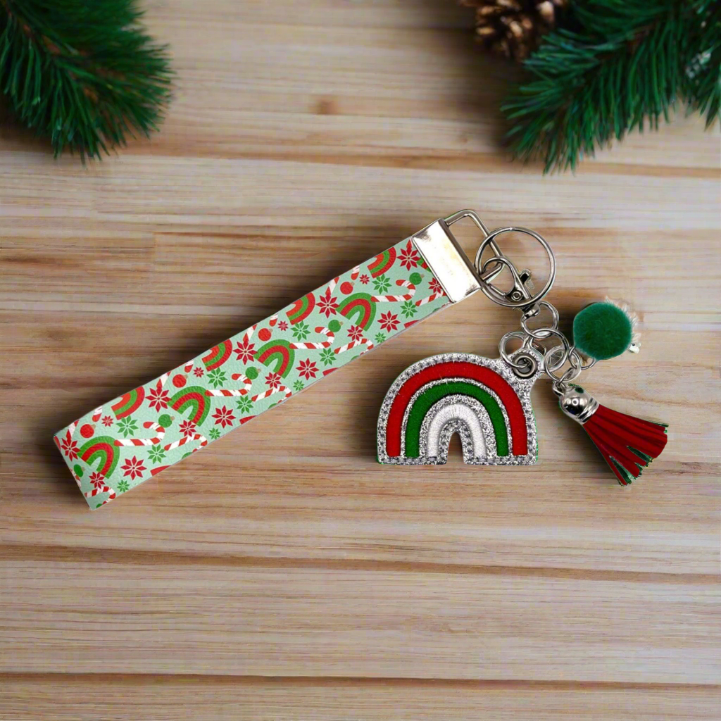 Candy cane Rainbow Keychain and Wristlet, handmade keychain wristlet - view 3