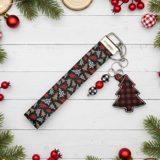 Buffalo Plaid Christmas Tree Keychain and Wristlet