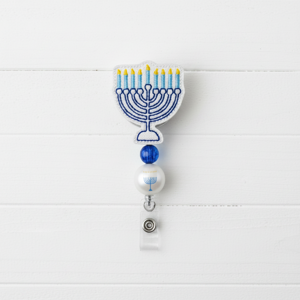 Menorah Beaded Badge Reel