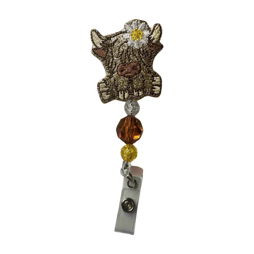 Highland Cow with Daisy Badge Reel