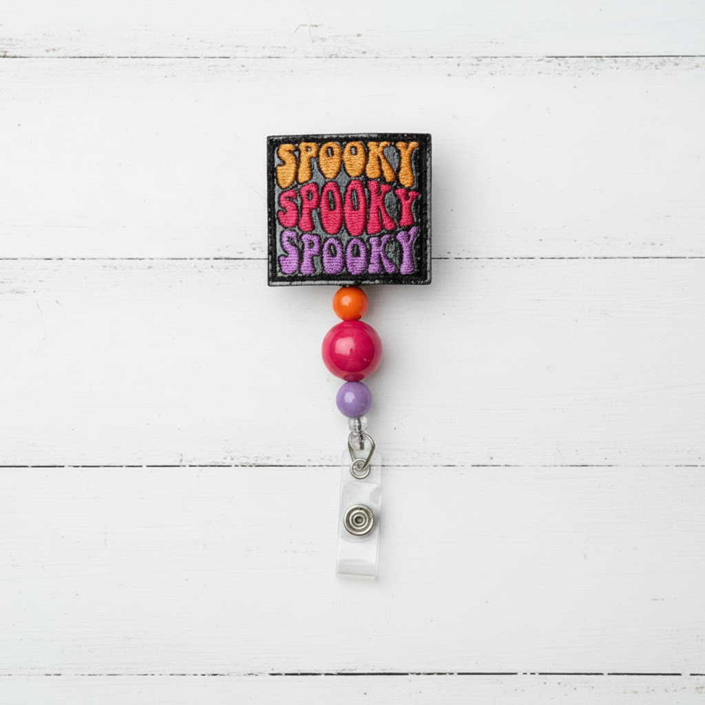 Spooky Spooky Spooky Badge Reel, handmade retractable ID badge reel