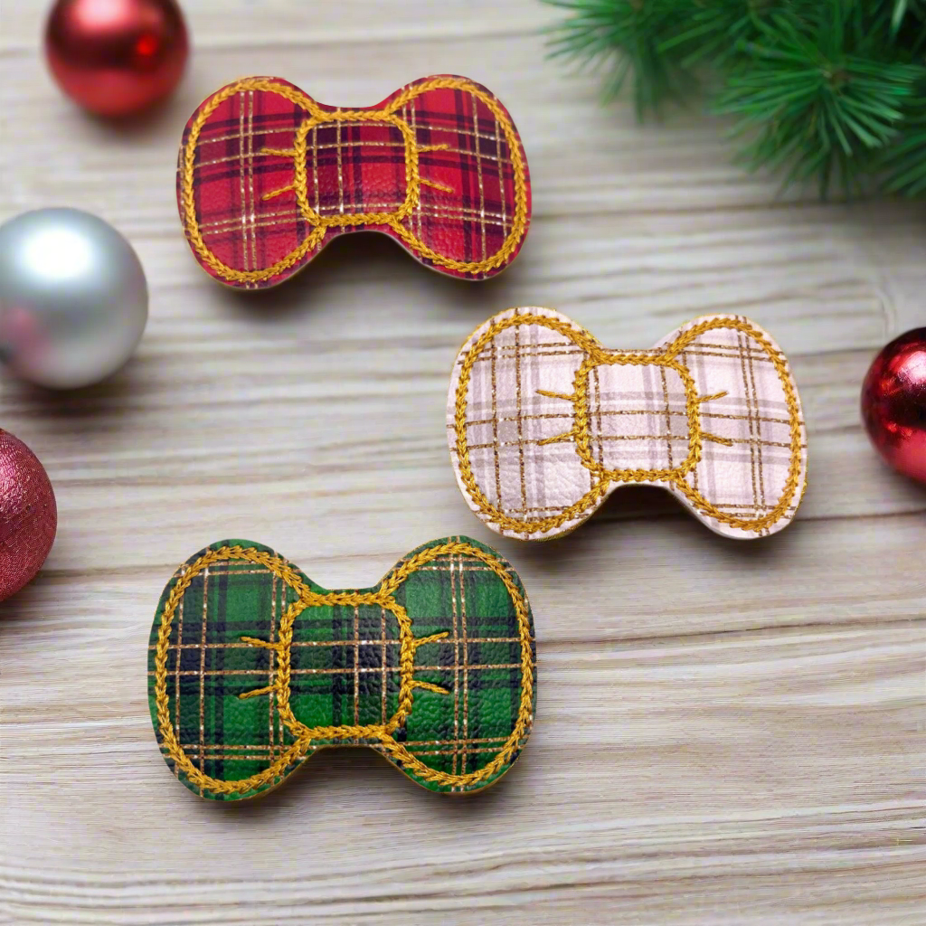 Green, Red, and White Plaid Hair Bow Clip Set, handmade hair accessory - view 2