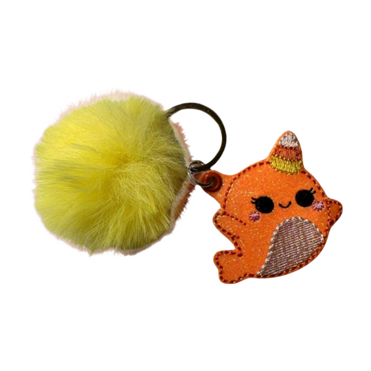 Candy Cane Narwal Pom Pom Keychain