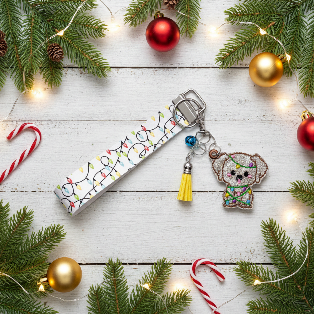 Christmas Light Puppy Keychain and Wristlet, handmade keychain wristlet - view 2