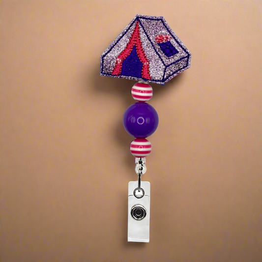 Purple Camping Tent Badge Reel