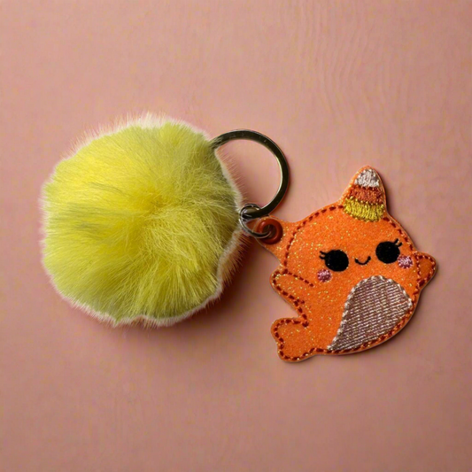 Candy Cane Narwal Pom Pom Keychain