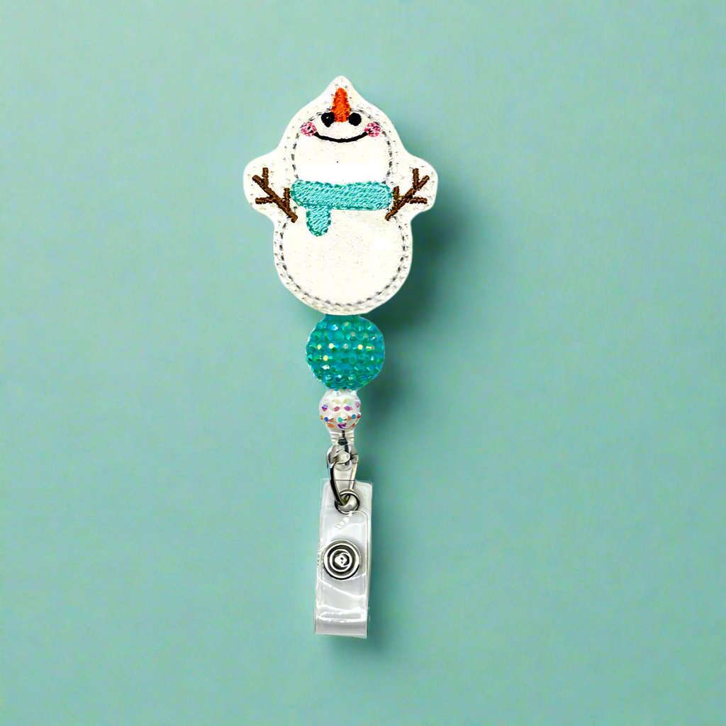 Snowman With Scarf Badge Reel