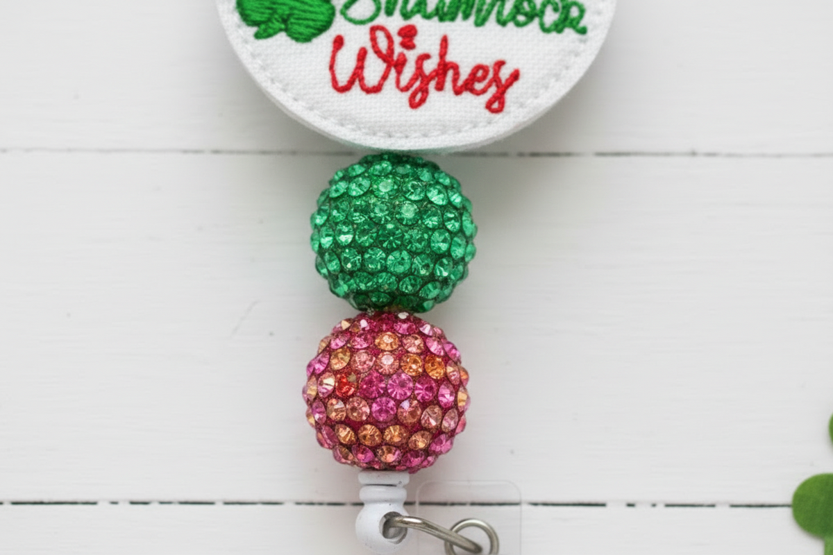 Irish Kisses and Shamrock Wishes Badge Reel, handmade retractable ID badge reel - view 3