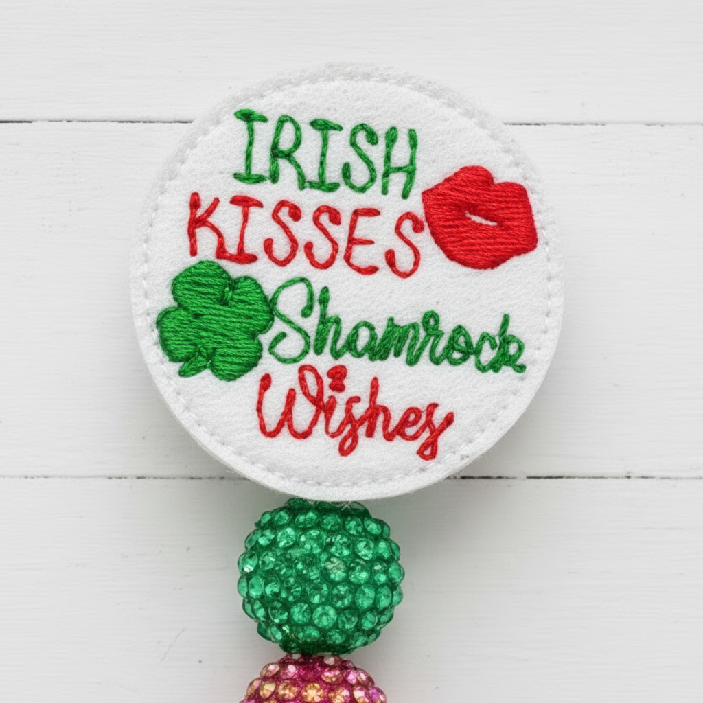 Irish Kisses and Shamrock Wishes Badge Reel, handmade retractable ID badge reel - view 2