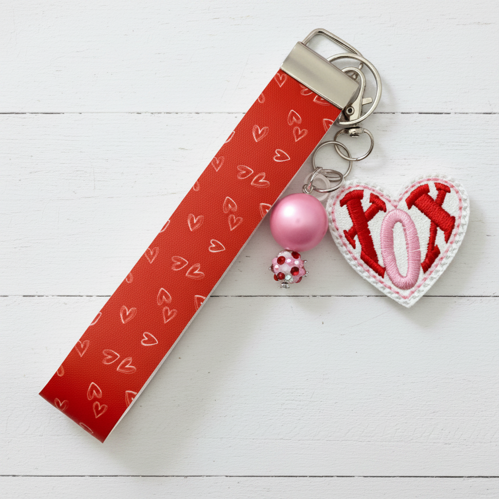 XOX Heart Keychain and Wristlet, handmade keychain wristlet