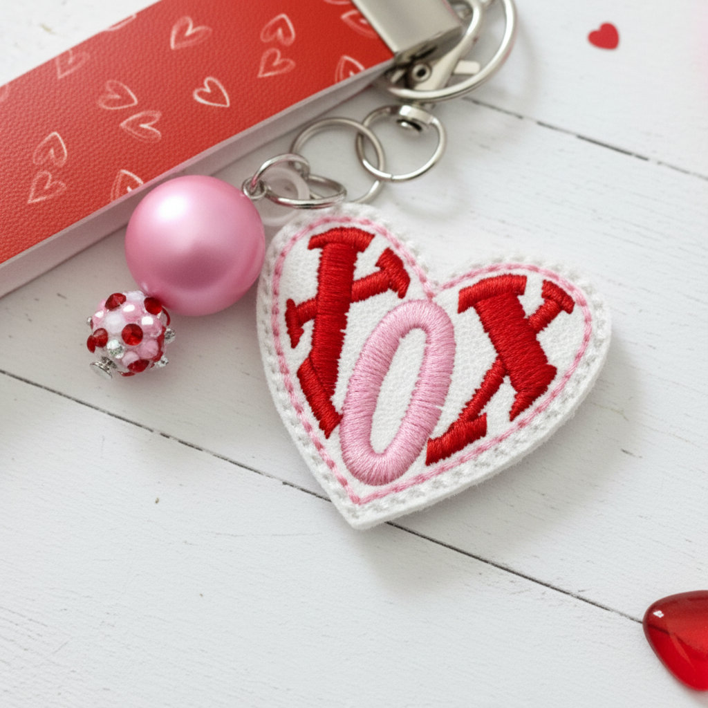 XOX Heart Keychain and Wristlet, handmade keychain wristlet - view 2